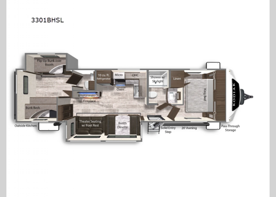 Floorplan - 2025 Kodiak Ultimate 3301BHSL Travel Trailer