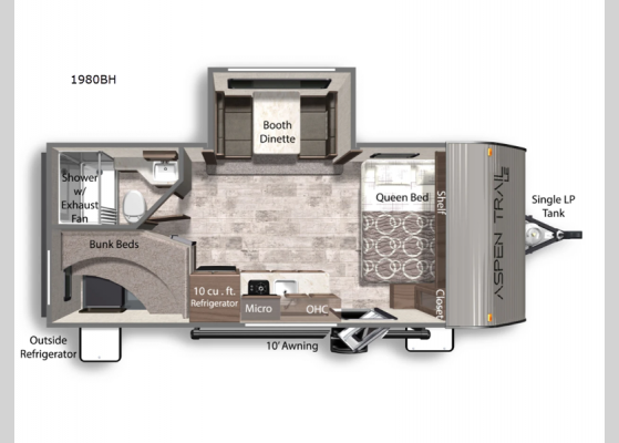 Floorplan - 2025 Aspen Trail Mini 1980BH Travel Trailer