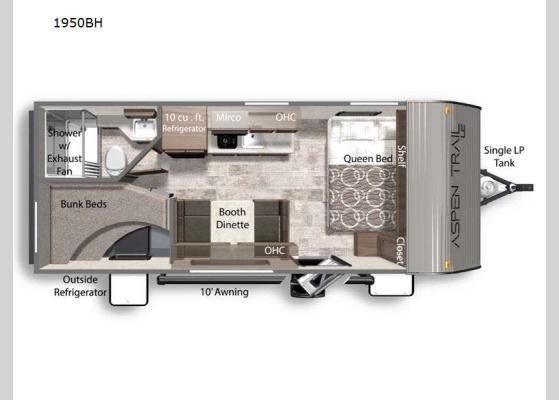 Floorplan - 2025 Aspen Trail Mini 1950BH Travel Trailer