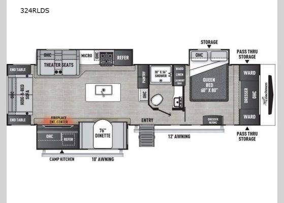 Floorplan - 2025 Freedom Express Ultra Lite 324RLDS Travel Trailer