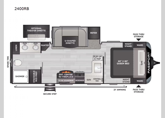 Floorplan - 2024 Passport GT 2400RB Travel Trailer