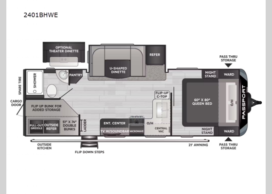 Floorplan - 2024 Passport GT 2401BHWE Travel Trailer