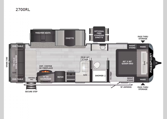 Floorplan - 2024 Passport GT 2700RL Travel Trailer