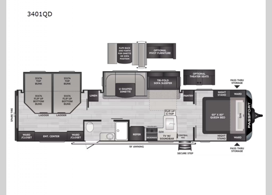 Floorplan - 2024 Passport GT 3401QD Travel Trailer