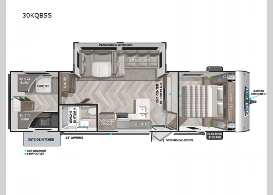 Floorplan - 2023 Salem 30KQBSS Travel Trailer