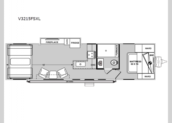 Floorplan - 2025 Vortex V3215FSXL Toy Hauler Travel Trailer