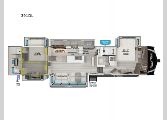 Floorplan - 2025 Solitude 391DL Fifth Wheel