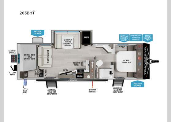 Floorplan - 2025 Transcend 265BHT Travel Trailer