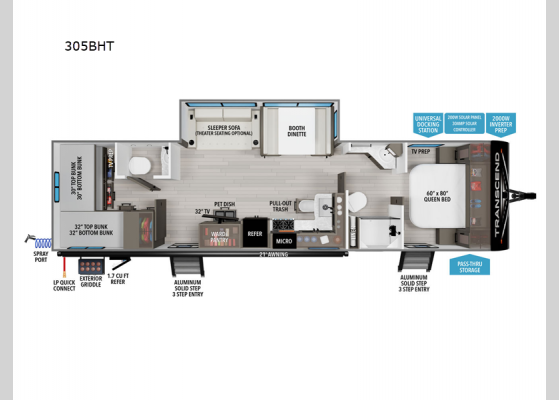 Floorplan - 2025 Transcend 305BHT Travel Trailer