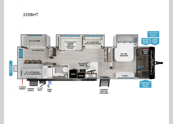 Floorplan - 2025 Transcend 335BHT Travel Trailer