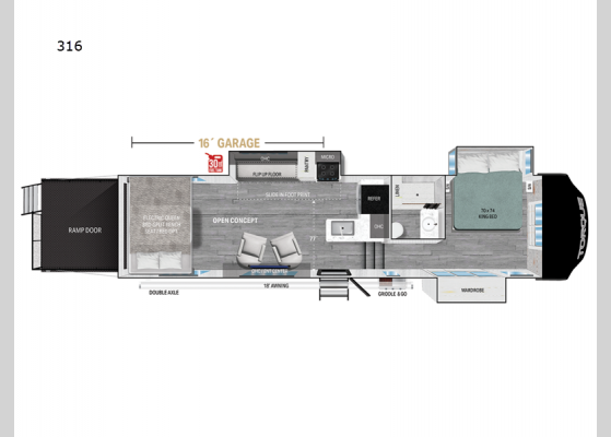 Floorplan - 2025 Torque 316 Toy Hauler Fifth Wheel