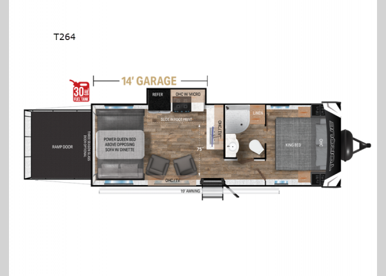 Floorplan - 2025 Torque T264 Toy Hauler Travel Trailer