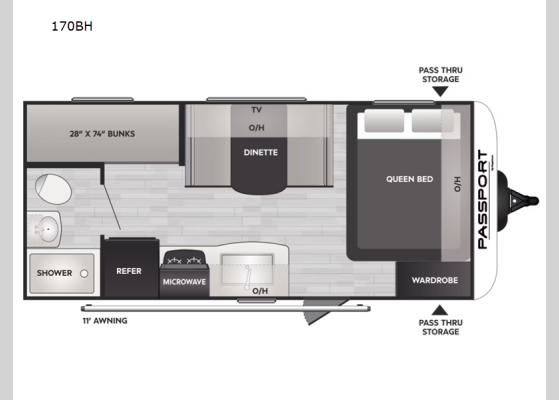 Floorplan - 2024 Passport Mini 170BH Travel Trailer