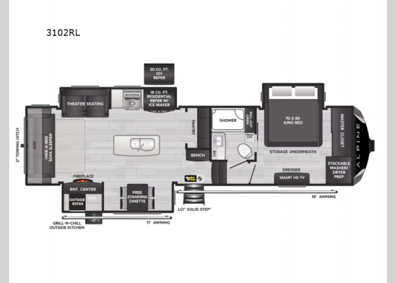 Floorplan - 2024 Alpine 3102RL Fifth Wheel