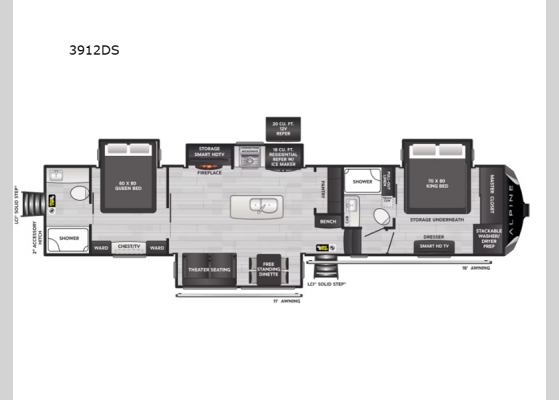 Floorplan - 2024 Alpine 3912DS Fifth Wheel