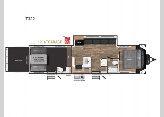 Floorplan - 2025 Torque T322 Toy Hauler Travel Trailer