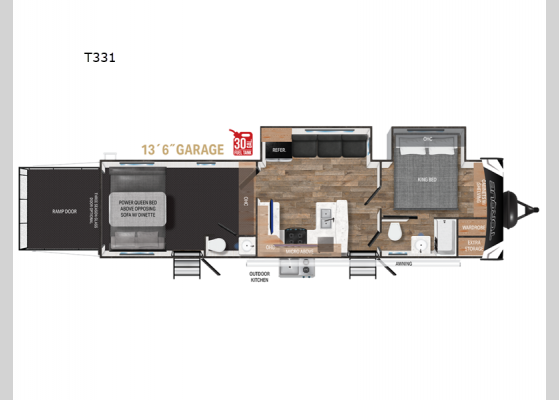 Floorplan - 2025 Torque T331 Toy Hauler Travel Trailer