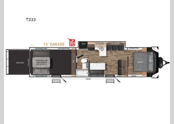 Floorplan - 2025 Torque T333 Toy Hauler Travel Trailer