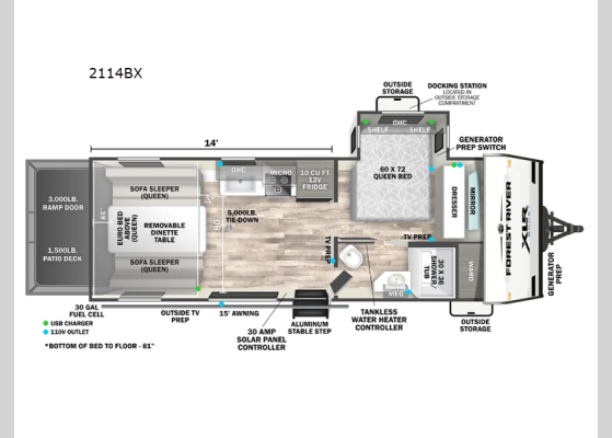 Floorplan - 2025 XLR Boost 2114BX Toy Hauler Travel Trailer