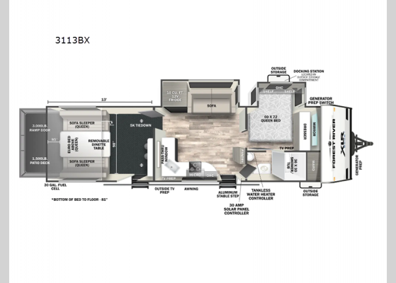 Floorplan - 2025 XLR Boost 3113BX Toy Hauler Travel Trailer