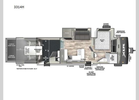 Floorplan - 2025 XLR Hyper Lite 3314H Toy Hauler Travel Trailer