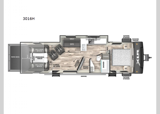 Floorplan - 2025 XLR Hyper Lite 3016H Toy Hauler Travel Trailer