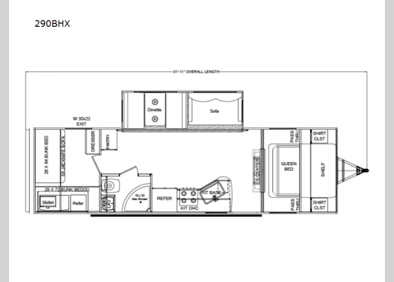 Floorplan - 2024 Xplorer 290BHX Travel Trailer