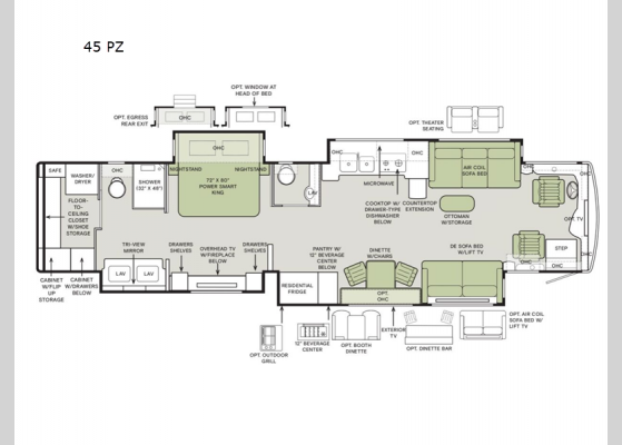 Floorplan - 2025 Zephyr 45 PZ Motor Home Class A - Diesel