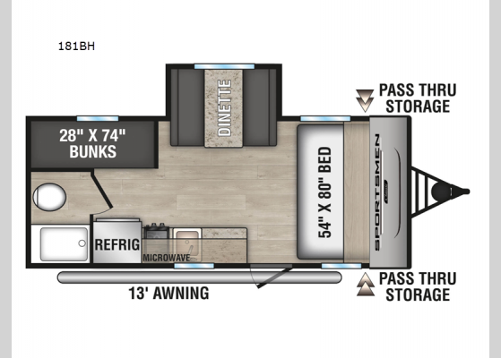 Floorplan - 2025 Sportsmen Classic 181BH Travel Trailer