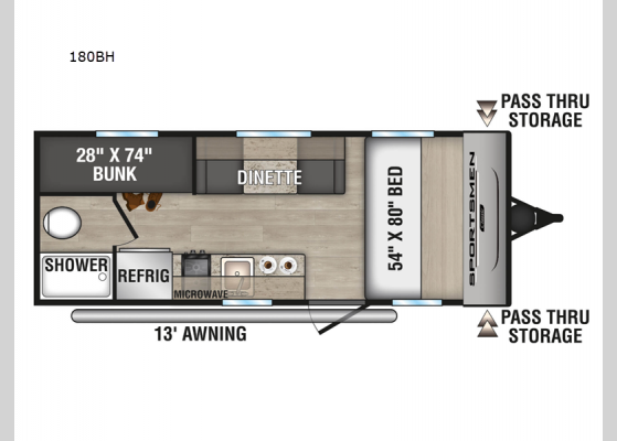 Floorplan - 2025 Sportsmen Classic 180BH Travel Trailer