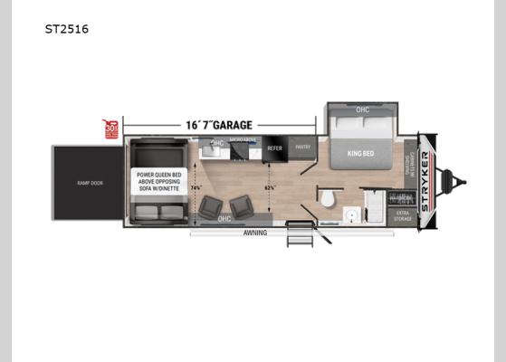 Floorplan - 2024 Stryker ST2516 Toy Hauler Travel Trailer