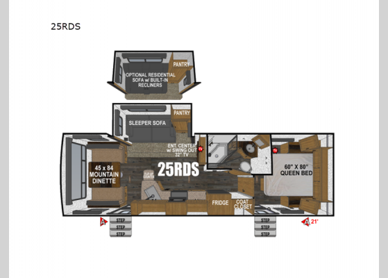 Floorplan - 2026 Timber Ridge Titanium Series 25RDS Travel Trailer