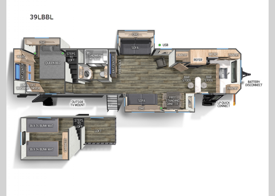 Floorplan - 2025 Cherokee Black Label 39LBBL Destination Trailer