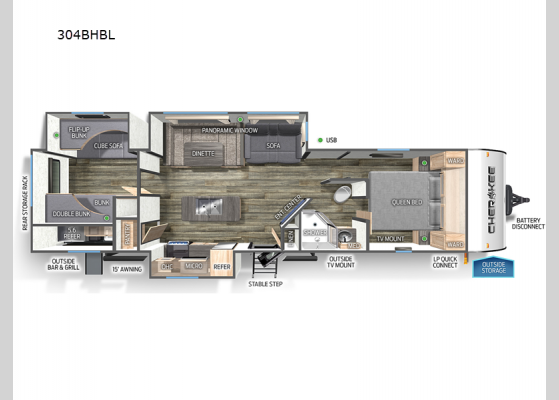 Floorplan - 2025 Cherokee Black Label 304BHBL Travel Trailer