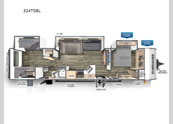 Floorplan - 2025 Cherokee Black Label 324TSBL Travel Trailer