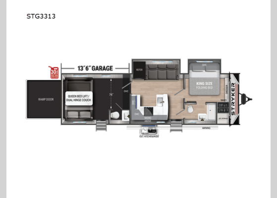 Floorplan - 2025 Stryker STG3313 Toy Hauler Travel Trailer