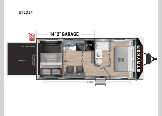 Floorplan - 2025 Stryker ST2314 Toy Hauler Travel Trailer