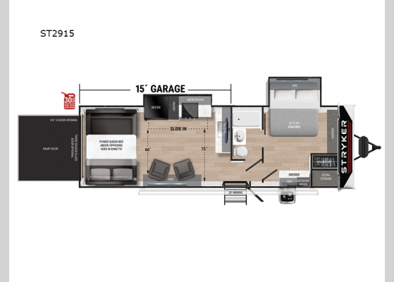 Floorplan - 2025 Stryker ST2915 Toy Hauler Travel Trailer