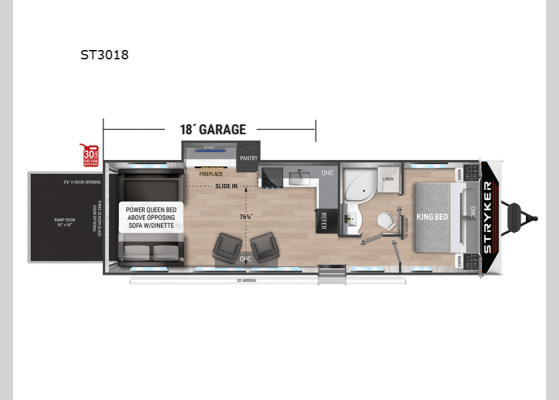 Floorplan - 2025 Stryker ST3018 Toy Hauler Travel Trailer