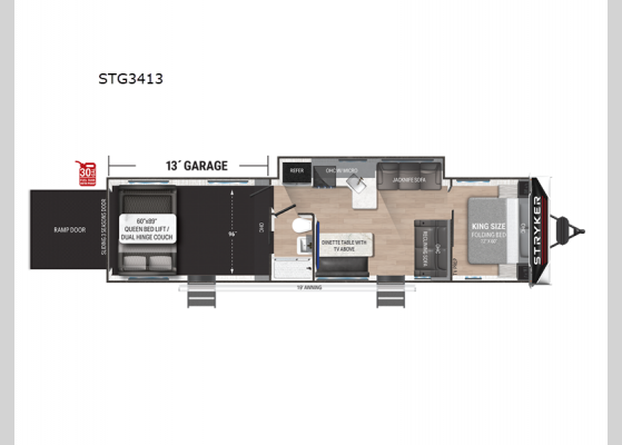 Floorplan - 2025 Stryker STG3413 Toy Hauler Travel Trailer