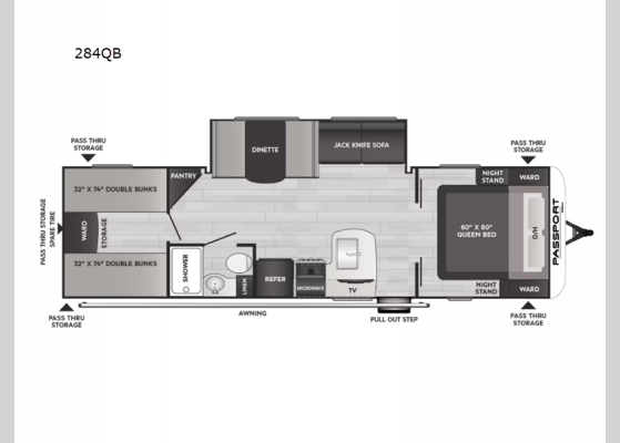 Floorplan - 2025 Passport Classic 284QB Travel Trailer