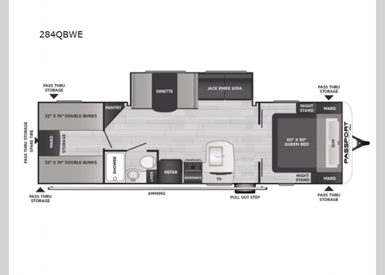 Floorplan - 2025 Passport Classic 284QBWE Travel Trailer