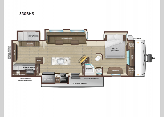 Floorplan - 2024 Open Range 330BHS Travel Trailer