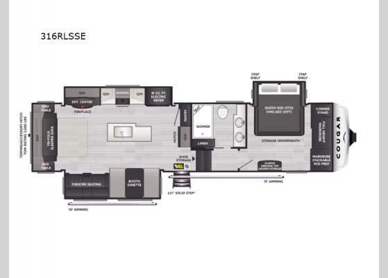 Floorplan - 2024 Cougar 316RLSSE Fifth Wheel