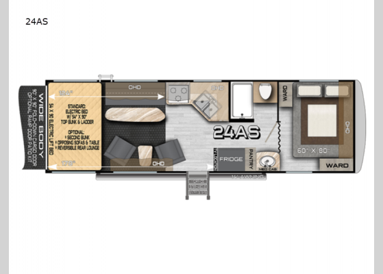 Floorplan - 2025 Desert Fox 24AS Toy Hauler Travel Trailer