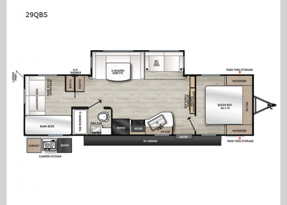 Floorplan - 2025 Aurora 29QBS Travel Trailer