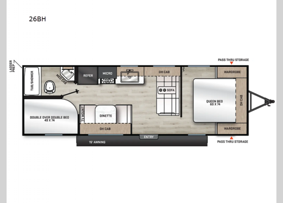 Floorplan - 2025 Aurora Light 26BH Travel Trailer