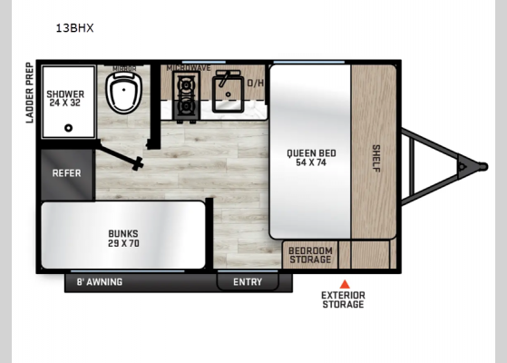 Floorplan - 2025 Aurora Light 13BHX Travel Trailer