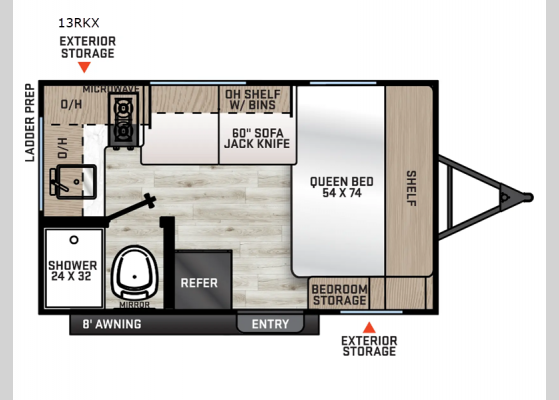 Floorplan - 2025 Aurora Light 13RKX Travel Trailer