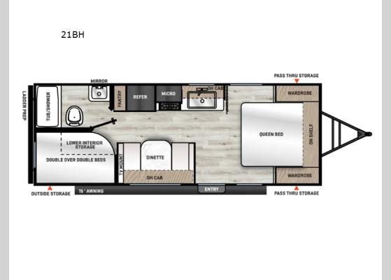 Floorplan - 2025 Aurora Light 21BH Travel Trailer